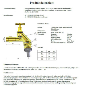 JS DVGW - Auslaufventil 1/2 Zoll mit Knebeloberteil, RV und Rohrbelüfter, matt verchromt