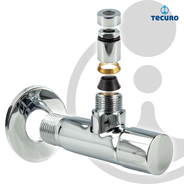 tecuro Design Eck-Ventil mit Verblendung,1/2 Zoll Wandanschluss, Messing verchromt
