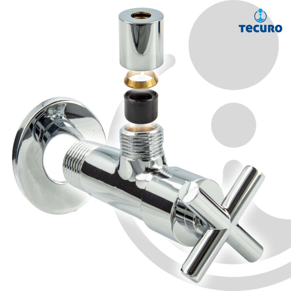 tecuro Design Eck-Ventil mit Kreuzgriff 1/2 Zoll Wandanschluss Messing verchromt