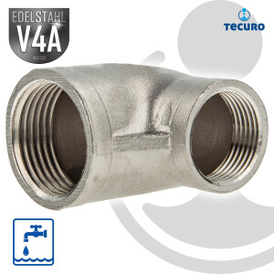 tecuro Winkel 90° reduziert, Edelstahl V4A (AISI 316), IG x IG 3/4 x 3/8 Zoll
