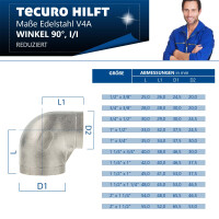 tecuro Winkel 90° reduziert, Edelstahl V4A (AISI 316), IG x IG 3/4 x 1/2 Zoll
