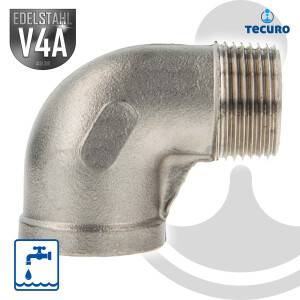 tecuro Winkel 90° Edelstahl V4A (AISI 316), IG x AG 1/2 Zoll