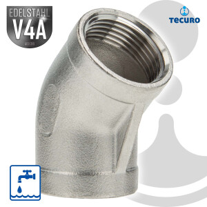 tecuro Kurzer Winkel 45° Edelstahl V4A (AISI 316), IG...