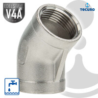 tecuro Kurzer Winkel 45° Edelstahl V4A (AISI 316), IG x IG 1 1/4 Zoll