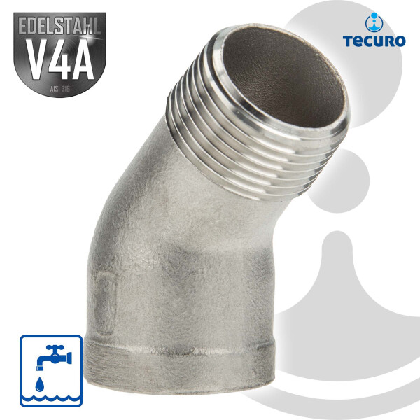 tecuro Kurzer Winkel 45° Edelstahl V4A (AISI 316), IG x AG 1/4 Zoll