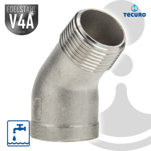 tecuro Kurzer Winkel 45° Edelstahl V4A (AISI 316), IG...