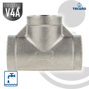 tecuro T-Stück 90° Edelstahl V4A (AISI 316), allseitig IG 1/2 Zoll