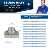 tecuro T-Stück 90° Edelstahl V4A (AISI 316), allseitig IG 1 1/4 Zoll