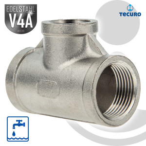 tecuro T-Stück 90° reduziert Edelstahl V4A (AISI...
