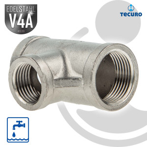 tecuro T-Stück 90° reduziert Edelstahl V4A (AISI 316), IG/IG/IG 3/8 x 1/4 x 3/8 Zoll