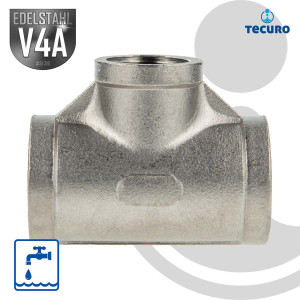 tecuro T-Stück 90° reduziert Edelstahl V4A (AISI 316), IG/IG/IG 3/4 x 1/2 x 3/4 Zoll