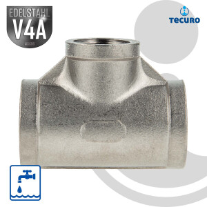 tecuro T-Stück 90° reduziert Edelstahl V4A (AISI...